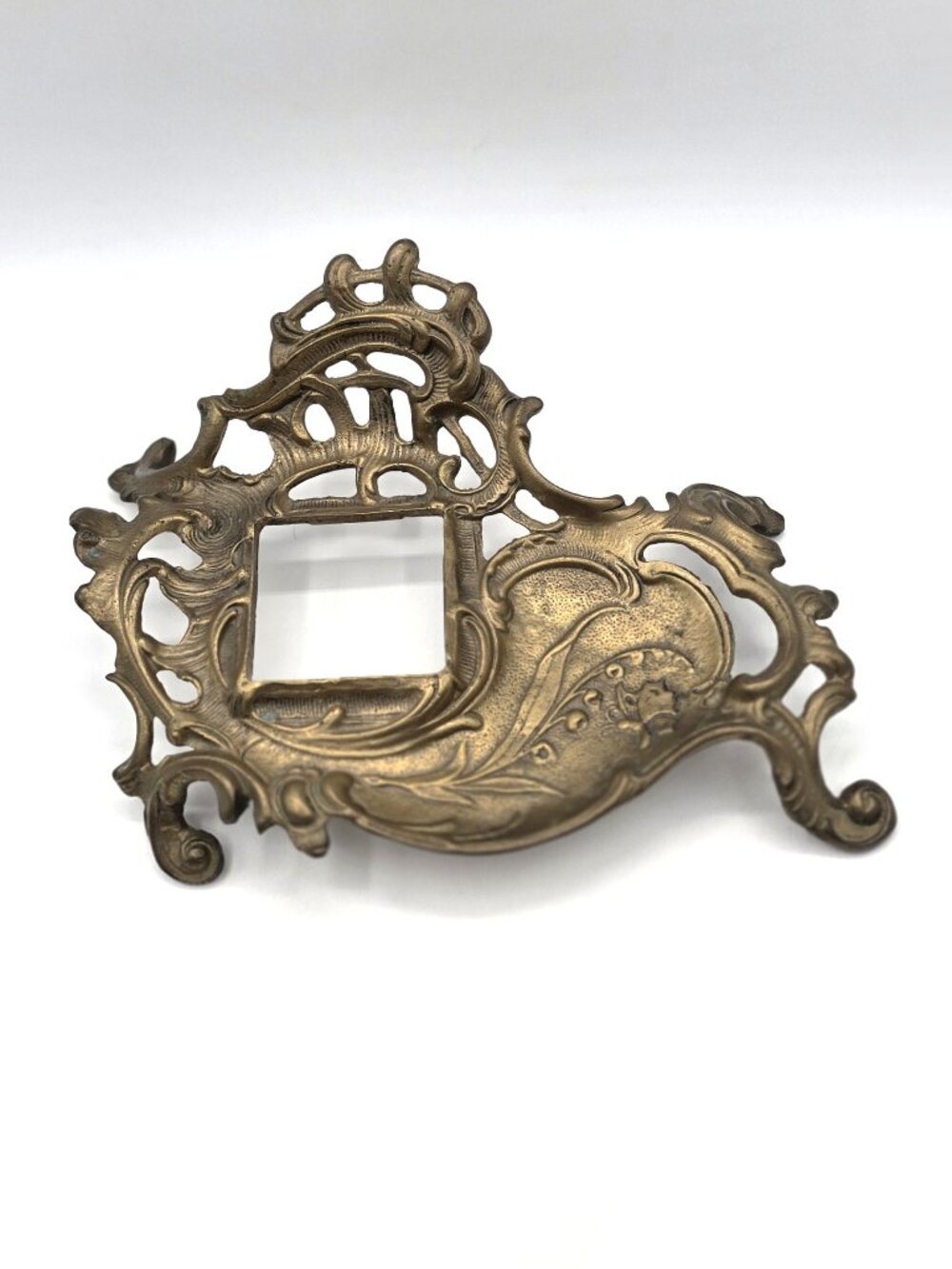 VTG Brass Footed Desk Inkwell Stand Lily of the Valley Art Nouveau STAND ONLY